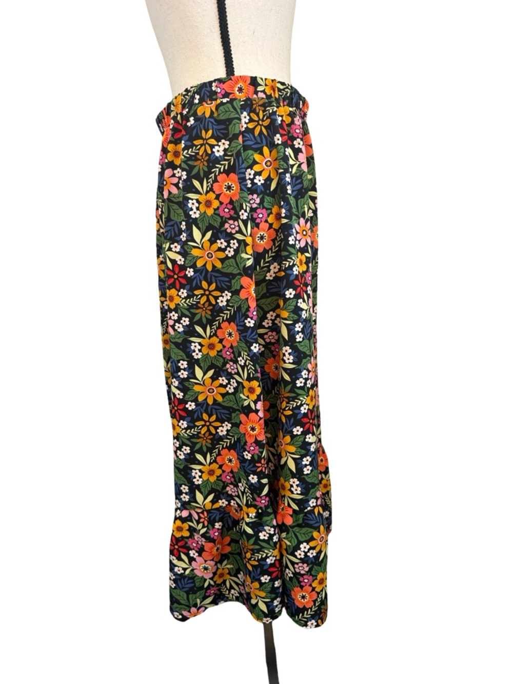 Floral Midi Skirt Ladies Large Boho Cottagecore Elastic Waist Colorful Floral - Picture 3 of 9